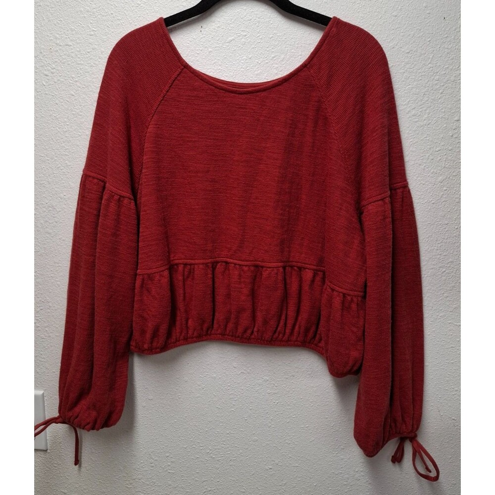 Women's AERIE Endless Summer Cropped Crew Sweatshirt Red Rust Cotton Blend M